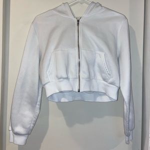 White cropped zip up sweatshirt